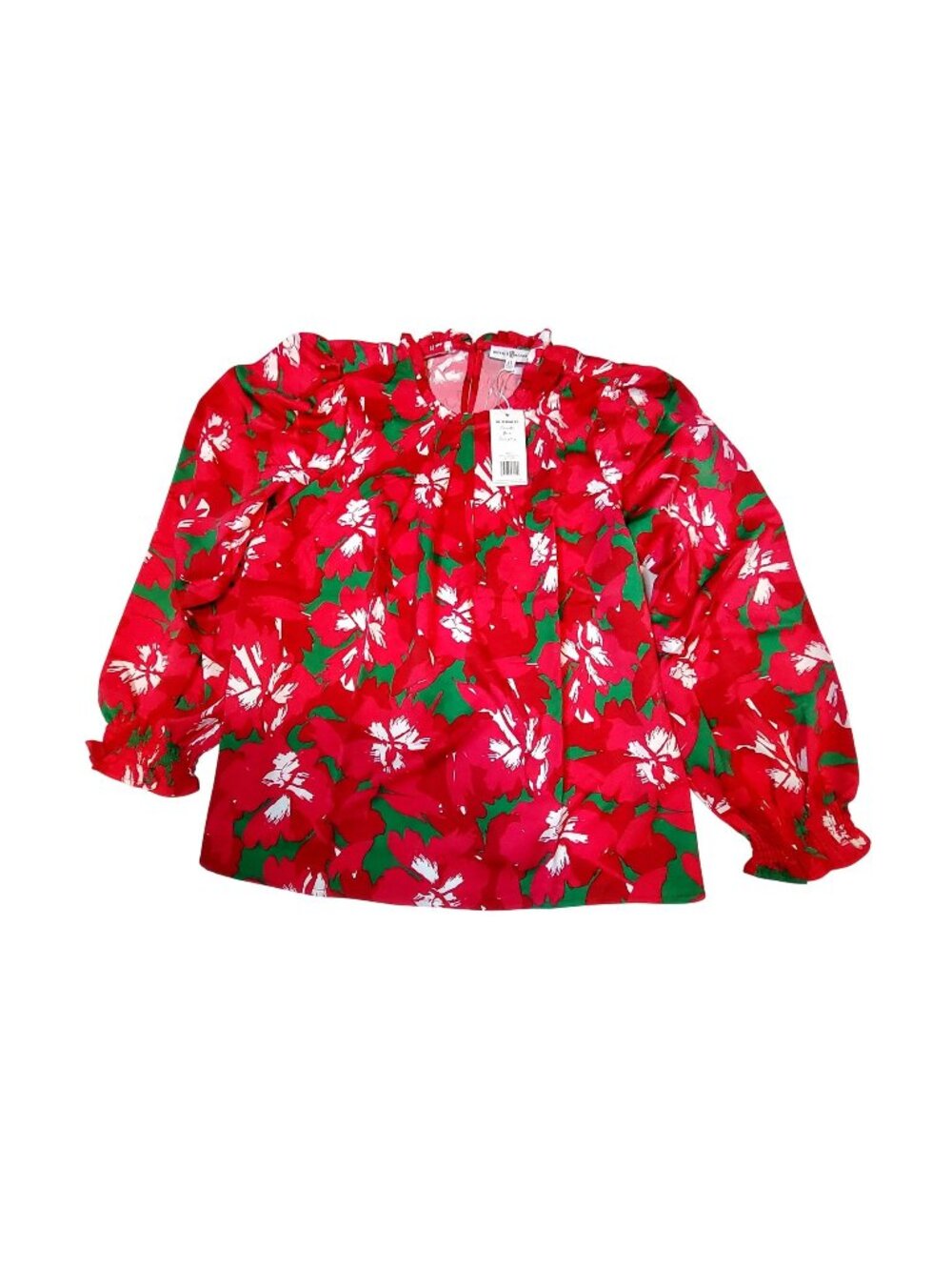 Michelle McDowell Floral Ruffle Long Sleeve Top XL Red & Green sleeve cuffs